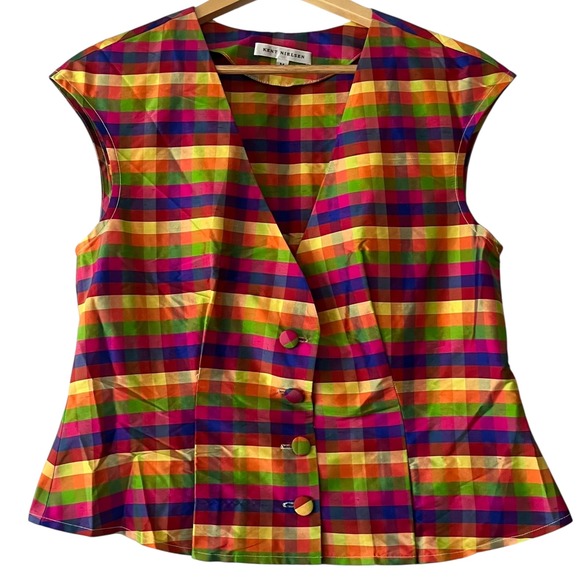 Kent Nielsen Multicolor Plaid Sleeveless Button Up Top‎ Colorful Size M - Picture 1 of 8